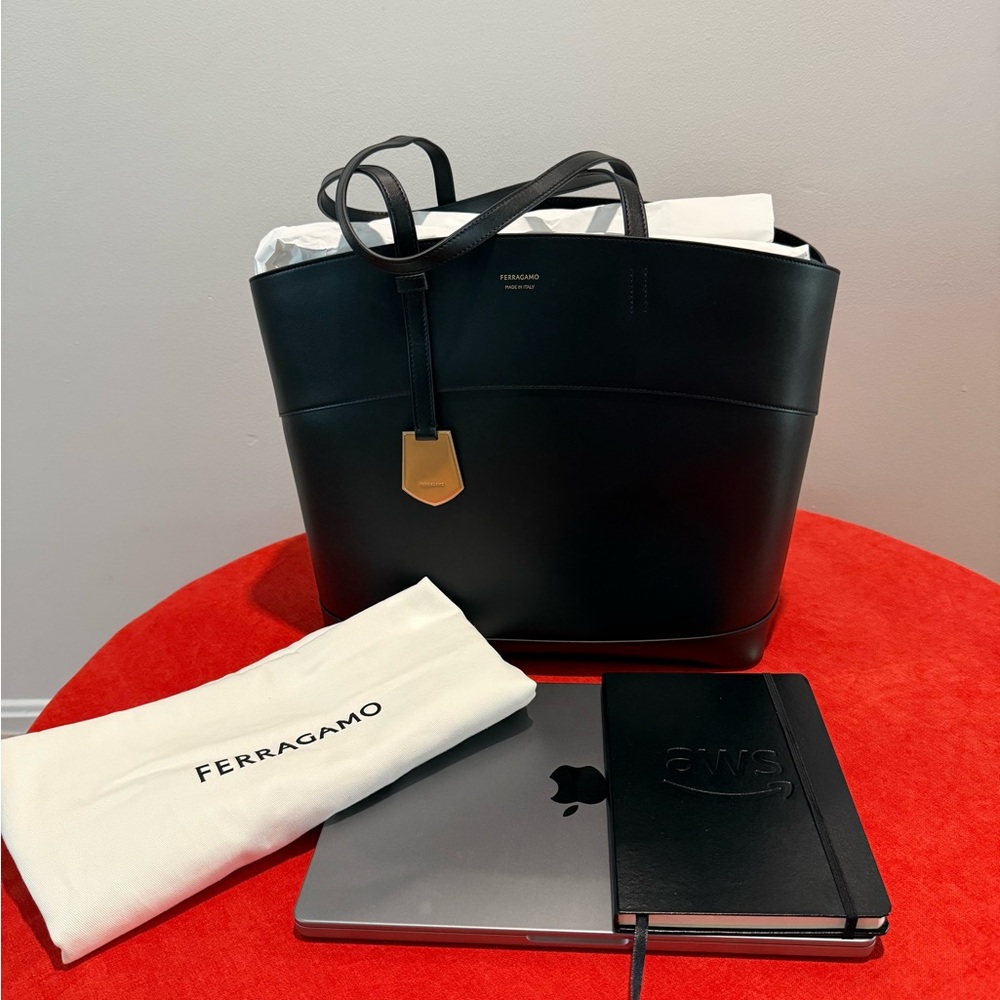 Salvatore Ferragamo Black Leather Tote Bag- NEW - Picture 8 of 14